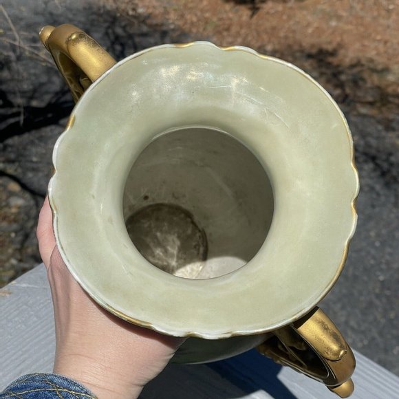 LARGE 15.5" Antique Continental Porcelain Hand Painted Gilt Handled Vase - Picture 14 of 16